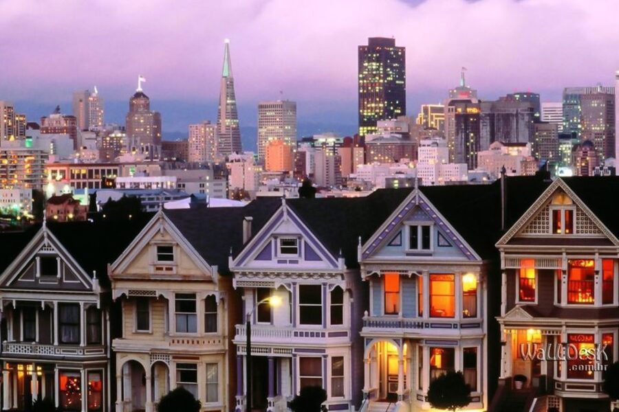 San Francisco Double Decker Bus Night Tour - The Embarcadero and Financial District after dark
