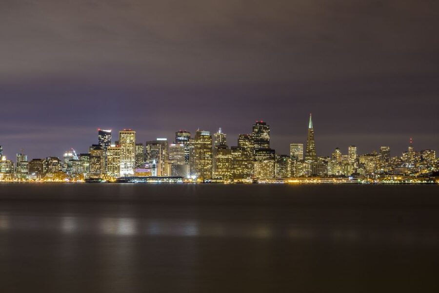 San Francisco Double Decker Bus Night Tour - Leaving Fisherman’s Wharf for the city center