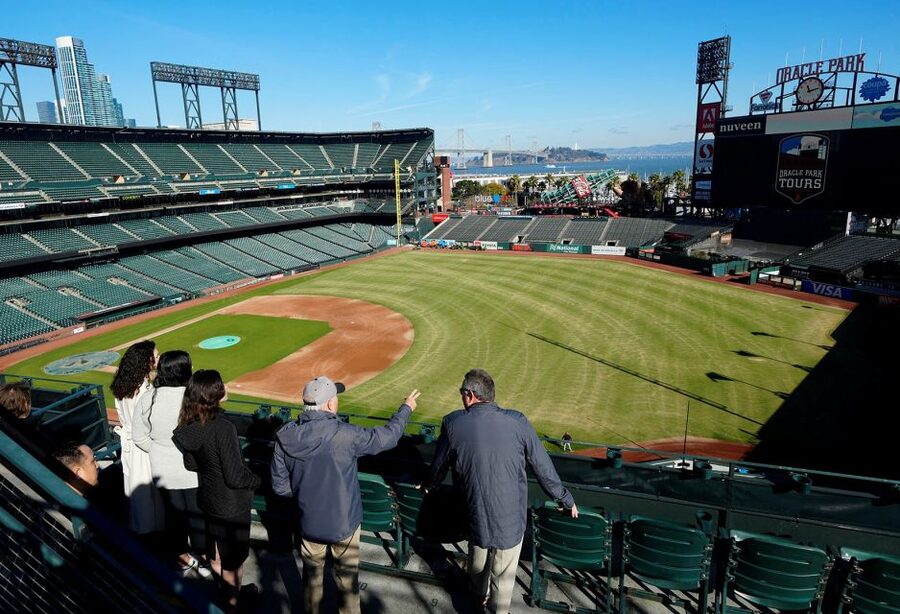San Francisco: Giants Oracle Park Ballpark Tour - The press box and baseball from the other side